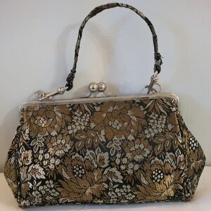 Elegant Floral Black and Gold Handbag